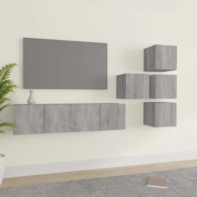 vidaXL 6-teiliges graues Sonoma Wand-TV-Set - TV-Möbel vidaXL 6-teiliges graues Sonoma Wand-TV-Set - TV-Möbel
