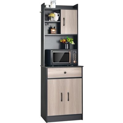 Buffet De Cuisine Meuble Cuisine Rangement Avec 3 Portes Et 1 Niche De Rangement, Passe-câble 60 X 40 X 180 Cm Noir - Costway Buffet De Cuisine Meuble Cuisine Rangement Avec 3 Portes Et 1 Niche De Rangement, Passe-câble 60 X 40 X 180 Cm Noir - Costway