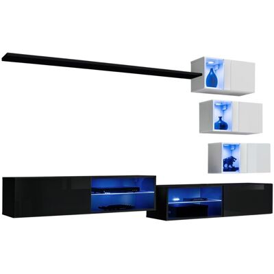 MEUBLORAMA Wohnzimmermöbel-set Switch Xxiv – Led – Schwarz Und Weiß – Design-wandkombination MEUBLORAMA Wohnzimmermöbel-set Switch Xxiv – Led – Schwarz Und Weiß – Design-wandkombination