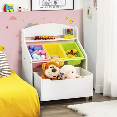 Spielzeugregal Mit Rollbarem Fach, 3 Boxen & Ablage, Bücherregal, 63,5x38x76,5cm - Costway Spielzeugregal Mit Rollbarem Fach, 3 Boxen & Ablage, Bücherregal, 63,5x38x76,5cm - Costway