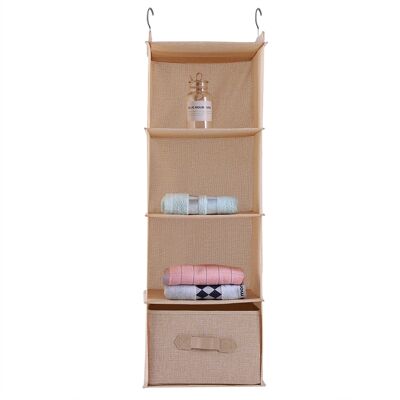 HEAT Hängender Kleiderschrank-organizer Mit 4 Ablagen Und Schubladen, Beige, Tragbar HEAT Hängender Kleiderschrank-organizer Mit 4 Ablagen Und Schubladen, Beige, Tragbar