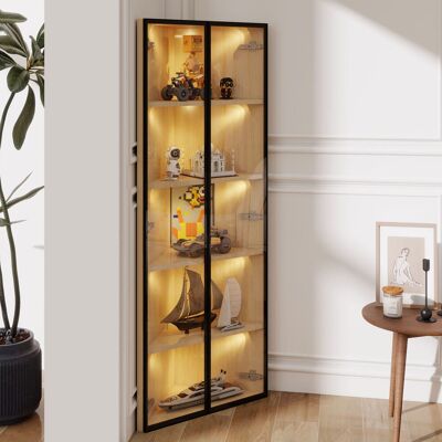 COVREO Eckvitrine 62x35x160 Cm Eiche Aus Mdf Mit Led-beleuchtung, Soft-close Und Staubschutz COVREO Eckvitrine 62x35x160 Cm Eiche Aus Mdf Mit Led-beleuchtung, Soft-close Und Staubschutz