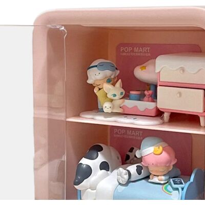 HEAT Puppenhaus-schlafzimmer, Puppenhaus-kleiderschrank, Zweistöckige Aufbewahrungsbox Mit Rosa Transparenter Tür HEAT Puppenhaus-schlafzimmer, Puppenhaus-kleiderschrank, Zweistöckige Aufbewahrungsbox Mit Rosa Transparenter Tür
