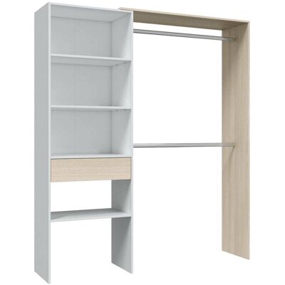Garderobe Miramar, Struktur Für Begehbaren Kleiderschrank, Offener Kleiderschrank Ohne Türen, Begehbarer Kleiderschrank, Cm 158x40h187, Weiß Und Eiche - Dmora Garderobe Miramar, Struktur Für Begehbaren Kleiderschrank, Offener Kleiderschrank Ohne Türen, Begehbarer Kleiderschrank, Cm 158x40h187, Weiß Und Eiche - Dmora