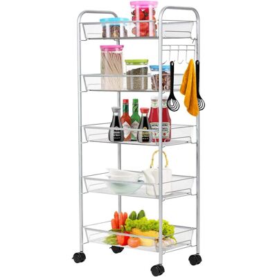 Costway Chariot De Service À Roulettes, Chariot De Cuisine Avec Panier De Rangement En Maille Métallique À 5 Niveaux, Roues Verrouillables Convient Pour Salle De Bain, Cuisine, Bureau (gris) Costway Chariot De Service À Roulettes, Chariot De Cuisine Avec Panier De Rangement En Maille Métallique À 5 Niveaux, Roues Verrouillables Convient Pour Salle De Bain, Cuisine, Bureau (gris)