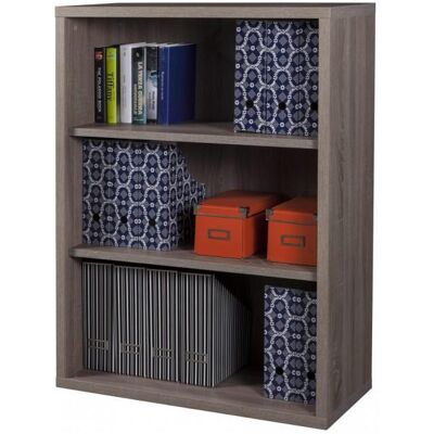 Composad - Hölzernes Bücherregal Mit 3 Fächern Und 3d-effekt, Moderne Büromöbel -bücherregal 3 Regalböden / Eiche-trüffel Composad - Hölzernes Bücherregal Mit 3 Fächern Und 3d-effekt, Moderne Büromöbel -bücherregal 3 Regalböden / Eiche-trüffel