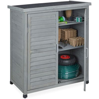 Gartenschrank, 3 Fächer, Flachdach Mit Neigung, Doppeltür, Hbt: 97 X 86,5 X 47 Cm, Werkzeugschrank, Holz, Grau - Relaxdays Gartenschrank, 3 Fächer, Flachdach Mit Neigung, Doppeltür, Hbt: 97 X 86,5 X 47 Cm, Werkzeugschrank, Holz, Grau - Relaxdays