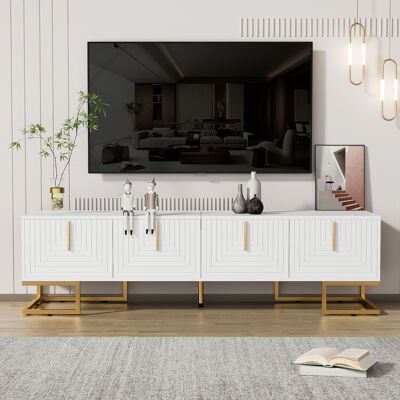 SANS MARQUE Tv-schrank, Lowboard Mit Strukturierter Tür, Tv-möbel, Goldenen Griffen Und Goldenen Füßen. – Der Elegante Tv-schrank Verfügt Über Ein Schickes Weiße, Er Verfügt Über Vier Türen Mit Integrierten Regal SANS MARQUE Tv-schrank, Lowboard Mit Strukturierter Tür, Tv-möbel, Goldenen Griffen Und Goldenen Füßen. – Der Elegante Tv-schrank Verfügt Über Ein Schickes Weiße, Er Verfügt Über Vier Türen Mit Integrierten Regal