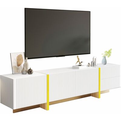SANS MARQUE 190 Cm Tv-schrank, 3 Türen, 2 Schubladen, Weiß Mit Gold Und Holzmaserung – Großer Stauraum Der Tv-schrank Verfügt Über 2 Schublad, Elegantes Design Die Kombination Aus Weiß, Gold Und Na, 190×35×45 Cm, SANS MARQUE 190 Cm Tv-schrank, 3 Türen, 2 Schubladen, Weiß Mit Gold Und Holzmaserung – Großer Stauraum Der Tv-schrank Verfügt Über 2 Schublad, Elegantes Design Die Kombination Aus Weiß, Gold Und Na, 190×35×45 Cm,