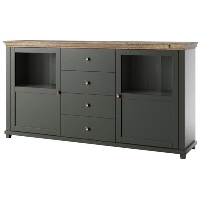 MEUBLORAMA Buffet 180cm Mit Integrierten Leds, Kollektion Assia. Farbe Grün Und Eiche. 2 Türen Und 4 Schubladen. MEUBLORAMA Buffet 180cm Mit Integrierten Leds, Kollektion Assia. Farbe Grün Und Eiche. 2 Türen Und 4 Schubladen.