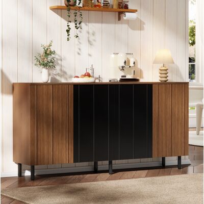 COVREO Buffet 160x35x80 Cm Walnussfarben Aus Spanplatte Mit 4 Türen, Verstellbaren Regalen Und Metallbeinen COVREO Buffet 160x35x80 Cm Walnussfarben Aus Spanplatte Mit 4 Türen, Verstellbaren Regalen Und Metallbeinen