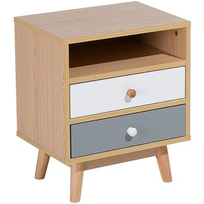 BELIANI Nachttisch Heller Holzfarbton Weiß Grau Spanplatte Mdf Platte Gummibaumholz Kiefernholz 47x40x30 Cm Modern 2 Schubladen 1 Fach Schlafzimmer BELIANI Nachttisch Heller Holzfarbton Weiß Grau Spanplatte Mdf Platte Gummibaumholz Kiefernholz 47x40x30 Cm Modern 2 Schubladen 1 Fach Schlafzimmer