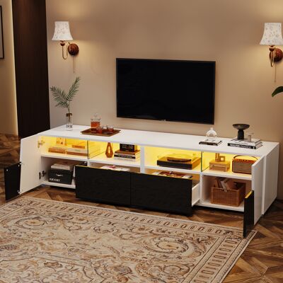 SANS MARQUE 18038.545cm Hochglanz Tv Stand, Fernsehschrank Mit Led-beleuchtung, Lowboard, Fernsehtisch,tv-board, Tv-kommode, 2 Schubladen, 2 Schränke, Offene Ablagefächer, Für 80-zoll-tv, Weiß + Schwarz – Dieser SANS MARQUE 18038.545cm Hochglanz Tv Stand, Fernsehschrank Mit Led-beleuchtung, Lowboard, Fernsehtisch,tv-board, Tv-kommode, 2 Schubladen, 2 Schränke, Offene Ablagefächer, Für 80-zoll-tv, Weiß + Schwarz – Dieser