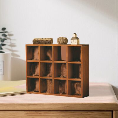 JUTE Retro-wandregal Aus Massivholz Mit 12 Fächern, Aufbewahrungsbox Aus Holz, Puppenschreibtisch-vitrinenkasten, 12 Fächer JUTE Retro-wandregal Aus Massivholz Mit 12 Fächern, Aufbewahrungsbox Aus Holz, Puppenschreibtisch-vitrinenkasten, 12 Fächer