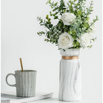 HEAT Weiße Keramikvase Mit Wassertransferdruck In Marmoroptik Für Schlafzimmer, Wohnzimmer, Café, Restaurant, Büro HEAT Weiße Keramikvase Mit Wassertransferdruck In Marmoroptik Für Schlafzimmer, Wohnzimmer, Café, Restaurant, Büro
