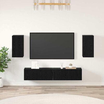 SORRUDER Vidaxl Tv-schrankset 4 Pcs Schwarz Eichen-optik Holzwerkstoff SORRUDER Vidaxl Tv-schrankset 4 Pcs Schwarz Eichen-optik Holzwerkstoff