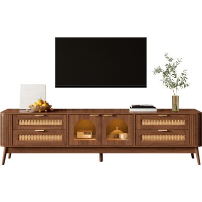 SANS MARQUE Tv-schrank Mit Gewölbten Einscheibensicherheitsglas-türen, Sideboard Mit Per App Steuerbarer Led-beleuchtung, Wohnzimmer Staurschrank Aus Spanplatte Mit Massivholzbeinen, Fernsehschrank Mit Vier Schub SANS MARQUE Tv-schrank Mit Gewölbten Einscheibensicherheitsglas-türen, Sideboard Mit Per App Steuerbarer Led-beleuchtung, Wohnzimmer Staurschrank Aus Spanplatte Mit Massivholzbeinen, Fernsehschrank Mit Vier Schub