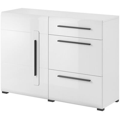 MEUBLORAMA Design-buffet 120cm. Kollektion Breda Mit Einer Tür Und Drei Schubladen. Farbe Weiß. MEUBLORAMA Design-buffet 120cm. Kollektion Breda Mit Einer Tür Und Drei Schubladen. Farbe Weiß.