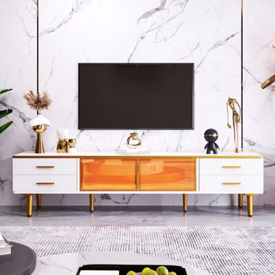 SANS MARQUE Tv Schrank In Mamoroptik, Fernsehschrank Mit 4 Füßen, Mit Led, 4 Strukturierte Schubladen Mit Goldenen Griffen Und Zwei Braune Türen Aus Gehärtetem Glas, Modernes Tv-lowboard , 1703747,5cm. – Leichter SANS MARQUE Tv Schrank In Mamoroptik, Fernsehschrank Mit 4 Füßen, Mit Led, 4 Strukturierte Schubladen Mit Goldenen Griffen Und Zwei Braune Türen Aus Gehärtetem Glas, Modernes Tv-lowboard , 1703747,5cm. – Leichter