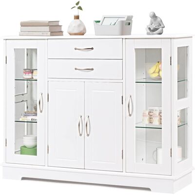Küchenschrank Aufbewahrungsschrank Mit Gehaerteten Glastüren Und Schubladen, Konsolentisch Sideboard Aus Holz, Küchekommode Freistehender Schrank, Buffetschrank Beistellschrank Weiss - Costway Küchenschrank Aufbewahrungsschrank Mit Gehaerteten Glastüren Und Schubladen, Konsolentisch Sideboard Aus Holz, Küchekommode Freistehender Schrank, Buffetschrank Beistellschrank Weiss - Costway