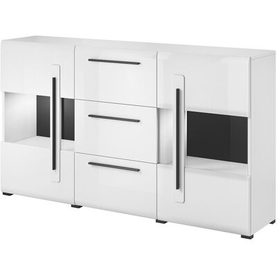 MEUBLORAMA Buffet 180cm, Kollektion Breda, Mit Zwei Teilweise Verglasten Türen Und Drei Schubladen. Farbe Weiß. MEUBLORAMA Buffet 180cm, Kollektion Breda, Mit Zwei Teilweise Verglasten Türen Und Drei Schubladen. Farbe Weiß.