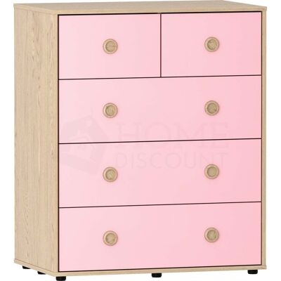 Home Discount - Neptune Kommode Mit 5 Schubladen, Schlafzimmer-aufbewahrungsmöbel, Rosa-eiche Home Discount - Neptune Kommode Mit 5 Schubladen, Schlafzimmer-aufbewahrungsmöbel, Rosa-eiche