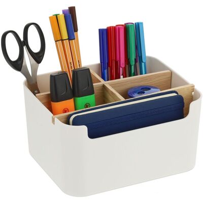 Schreibtisch Organizer, 5 Fächer, Kunststoff Und Holz, Badorganizer, Modern, Hxbxt: 9,5 X 18 X 15 Cm, Weiß - Relaxdays Schreibtisch Organizer, 5 Fächer, Kunststoff Und Holz, Badorganizer, Modern, Hxbxt: 9,5 X 18 X 15 Cm, Weiß - Relaxdays
