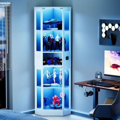 KELLANY Fünfstöckige Glasvitrine Mit Stauraum, Led-beleuchtung, Glastüren Und Intelligenten Sensoren. Geeignet Für Wohnzimmer, Schlafzimmer Und Büros.weiß. KELLANY Fünfstöckige Glasvitrine Mit Stauraum, Led-beleuchtung, Glastüren Und Intelligenten Sensoren. Geeignet Für Wohnzimmer, Schlafzimmer Und Büros.weiß.