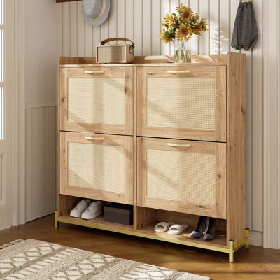 SANS MARQUE Eleganter Schuhschrank Aus Holz Mit Rattantüren – 4 Türen, Metallrahmen Und Oberes Regal Für Stilvolle Und Übersichtliche Aufbewahrung. – Kompakte Abmessungen Mit Einer Länge Von 108, 5 Cm SANS MARQUE Eleganter Schuhschrank Aus Holz Mit Rattantüren – 4 Türen, Metallrahmen Und Oberes Regal Für Stilvolle Und Übersichtliche Aufbewahrung. – Kompakte Abmessungen Mit Einer Länge Von 108, 5 Cm