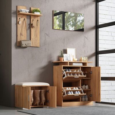 SANS MARQUE Flur-garderoben-set, Wandgarderobe Garderoben-set Mit Schuhbank Und Schuhschrank, 1 Spiegel, 4 Haken, 5 Türen, Natural, B140× T35 × H133 Cm – Umfassende Funktionalität Dieses Möbelstück Vereint Ei, St SANS MARQUE Flur-garderoben-set, Wandgarderobe Garderoben-set Mit Schuhbank Und Schuhschrank, 1 Spiegel, 4 Haken, 5 Türen, Natural, B140× T35 × H133 Cm – Umfassende Funktionalität Dieses Möbelstück Vereint Ei, St