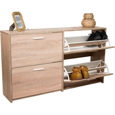 Schuhschrank Mit 4 Klappen, Schuhkipper Freistehend, Schuhkommode Schuhablage Eiche - Costway Schuhschrank Mit 4 Klappen, Schuhkipper Freistehend, Schuhkommode Schuhablage Eiche - Costway