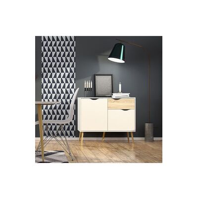 NBRAND Oslo Credenza - 98x39x81cm - Weiß & Eiche NBRAND Oslo Credenza - 98x39x81cm - Weiß & Eiche