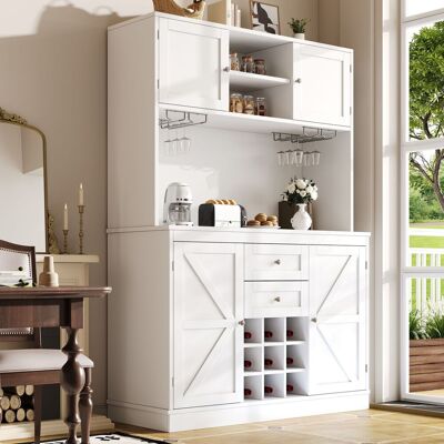 KELLANY Küchenschrank Mit Verstellbaren Ablagen & Weinregal, Hochschrank Küchenbuffet Mit 4 Türen & 2 Schubladen, Sideboard Für Küche & Wohnzimmer, Buffetschrank, Weiß KELLANY Küchenschrank Mit Verstellbaren Ablagen & Weinregal, Hochschrank Küchenbuffet Mit 4 Türen & 2 Schubladen, Sideboard Für Küche & Wohnzimmer, Buffetschrank, Weiß