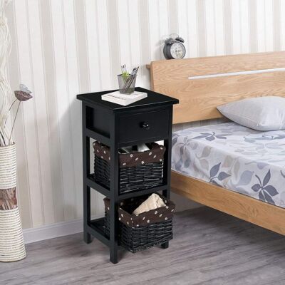 Nachttisch Mit Schublade Und 2 Aufbewahrungskoerben, Beistelltisch Korbkommode, Schubladenregal Für Schlafzimmer, Wohnzimmer 28x26x60cm Schwarz - Costway Nachttisch Mit Schublade Und 2 Aufbewahrungskoerben, Beistelltisch Korbkommode, Schubladenregal Für Schlafzimmer, Wohnzimmer 28x26x60cm Schwarz - Costway