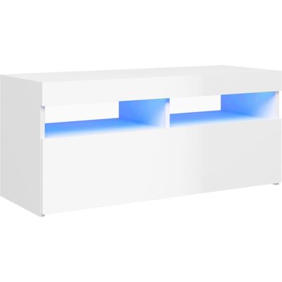 vidaXL TV Schrank mit LED-Lichtern Hochglanz Weiß - Hifi-Ständer vidaXL TV Schrank mit LED-Lichtern Hochglanz Weiß - Hifi-Ständer