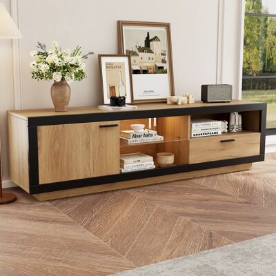SANS MARQUE Led Tv Schrank, Tv-kommode, Modernes Lowboard Tv-unterhaltungszentrum Mit Glasböden Für Wohnzimmer, Schlafzimmer, Tv-konsole Mit Lagerung, Gaming Media Cabinet Für 70/65/55 Zoll Tvs Schwarz+eiche – 【t SANS MARQUE Led Tv Schrank, Tv-kommode, Modernes Lowboard Tv-unterhaltungszentrum Mit Glasböden Für Wohnzimmer, Schlafzimmer, Tv-konsole Mit Lagerung, Gaming Media Cabinet Für 70/65/55 Zoll Tvs Schwarz+eiche – 【t