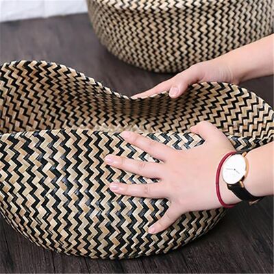 HEAT Nordischer Faltbarer Aufbewahrungskorb Aus Seegras, Patchwork-seegras-gartenblumentopf, Pflanzkörbchen, Wäschekorb HEAT Nordischer Faltbarer Aufbewahrungskorb Aus Seegras, Patchwork-seegras-gartenblumentopf, Pflanzkörbchen, Wäschekorb