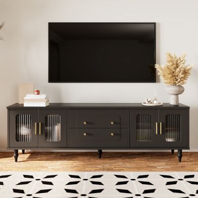 SANS MARQUE Lowboard, Tv-möbel Im Retro-stil Goldene Griffe, Viel Stauraum. Mit Glastür Und Beinen Aus Massivholz – Geräumige Größe Die Größe Dieses Tv-möbels Beträgt 175, Geriffelte Glastüren Vier Geriffelte Tür SANS MARQUE Lowboard, Tv-möbel Im Retro-stil Goldene Griffe, Viel Stauraum. Mit Glastür Und Beinen Aus Massivholz – Geräumige Größe Die Größe Dieses Tv-möbels Beträgt 175, Geriffelte Glastüren Vier Geriffelte Tür