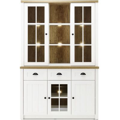 LOMADOX Buffet-vitrinenschrank Im Landhausstil Pisa-61 In Pinie Weiß Mit Eiche Hell, Inkl. Led-beleuchtung, B/h/t: 130/198/43cm LOMADOX Buffet-vitrinenschrank Im Landhausstil Pisa-61 In Pinie Weiß Mit Eiche Hell, Inkl. Led-beleuchtung, B/h/t: 130/198/43cm