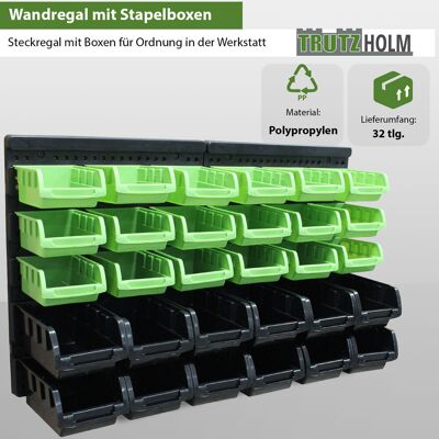 BAUMARKTPLUS 32tlg Stapelboxen Mit Wandregal Set Für Werkstatt Lager Schraubenbox Schütten Zum Beschriften BAUMARKTPLUS 32tlg Stapelboxen Mit Wandregal Set Für Werkstatt Lager Schraubenbox Schütten Zum Beschriften