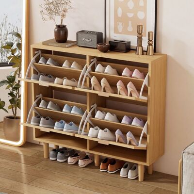SANS MARQUE Schuhschrank Mit 4 Klappschubladen, Schuhkommode Aus Rattan Mit Metallgriffen, Schuhregal Für Flur, Schlafzimmer, Wohnung,holzmöbel, Landhausstil, Maße 100×25×90 Cm – Gemütliche Farbkombination Die So SANS MARQUE Schuhschrank Mit 4 Klappschubladen, Schuhkommode Aus Rattan Mit Metallgriffen, Schuhregal Für Flur, Schlafzimmer, Wohnung,holzmöbel, Landhausstil, Maße 100×25×90 Cm – Gemütliche Farbkombination Die So