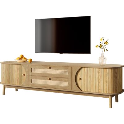 SANS MARQUE Tv-schrank – Natürlicher Holz-blend Tv-schrank Mit Türen Und Schubladen. Tv-ständer Mit Rattanseiten. Aufbewahrungslösung, Natürlicher Landhausstil – Unsere Rattan-tv-schränke Mit Türen Und Schubladen SANS MARQUE Tv-schrank – Natürlicher Holz-blend Tv-schrank Mit Türen Und Schubladen. Tv-ständer Mit Rattanseiten. Aufbewahrungslösung, Natürlicher Landhausstil – Unsere Rattan-tv-schränke Mit Türen Und Schubladen
