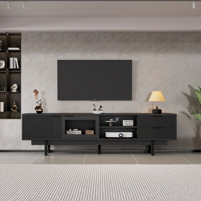 SANS MARQUE 2004050.5 Cm Moderner Einfacher Fernsehschrank, Lowboard Mit 2 Türen Und 2 Schubladen,tv-ständer Mit Großem Stauraum,wohnraumschrank Mit Gesamttragkraft Von 45kg,geeignet Für 80-zoll, Schwarz – Größen SANS MARQUE 2004050.5 Cm Moderner Einfacher Fernsehschrank, Lowboard Mit 2 Türen Und 2 Schubladen,tv-ständer Mit Großem Stauraum,wohnraumschrank Mit Gesamttragkraft Von 45kg,geeignet Für 80-zoll, Schwarz – Größen