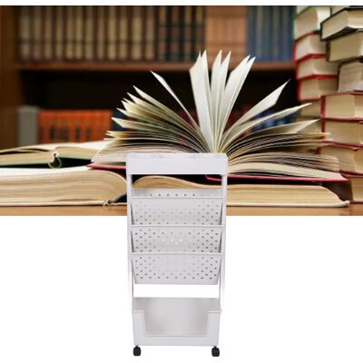 JUTE Mobiles Kunststoff-bücherregal Mit Rollen, Großes Fassungsvermögen, Vertikale Ablage, Weiß. JUTE Mobiles Kunststoff-bücherregal Mit Rollen, Großes Fassungsvermögen, Vertikale Ablage, Weiß.