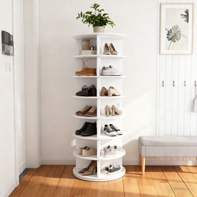 SANS MARQUE 7-etagen Drehschuhregal Tower, 360° Drehbar – Freistehendes Schuhregal Für 28 Paar Schuhe, Platzsparend, Weiß – Ordnung & Stauraum – Hält Schuhe, Taschen Und SANS MARQUE 7-etagen Drehschuhregal Tower, 360° Drehbar – Freistehendes Schuhregal Für 28 Paar Schuhe, Platzsparend, Weiß – Ordnung & Stauraum – Hält Schuhe, Taschen Und