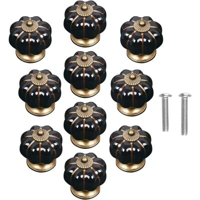 OEM Set Mit 10 Vintage-türknöpfen Aus Keramik In Kürbisform Für Schrank, Schublade, Garderobe, Wohnaccessoires – Schwarz OEM Set Mit 10 Vintage-türknöpfen Aus Keramik In Kürbisform Für Schrank, Schublade, Garderobe, Wohnaccessoires – Schwarz