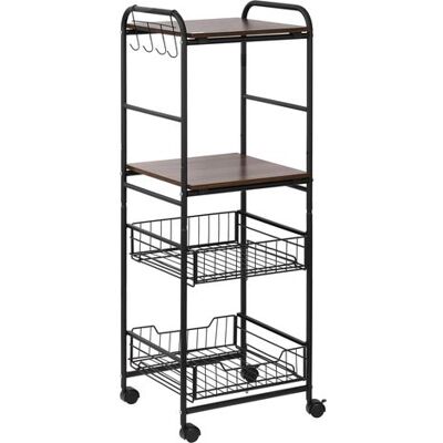 OEM 4-stöckiger Küchenwagen Auf Rollen Mit 2 Körben, Ablagen Und Seitlichen Haken. 40 X 38 X 111 Cm. Nussbaum OEM 4-stöckiger Küchenwagen Auf Rollen Mit 2 Körben, Ablagen Und Seitlichen Haken. 40 X 38 X 111 Cm. Nussbaum