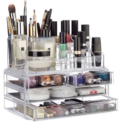 Relaxdays - 2 X Make Up Organizer Acryl, 2-teilige Schminkaufbewahrung Mit Lippenstifthalter Und Je 4 Schubladen, Transparent Relaxdays - 2 X Make Up Organizer Acryl, 2-teilige Schminkaufbewahrung Mit Lippenstifthalter Und Je 4 Schubladen, Transparent