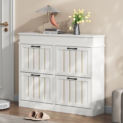 SANS MARQUE Modern Schuhschrank Schuhregal,aufbewahrungsschrank Im Eingangsbereich,4 Kipptüren Mit 8 Fächern, Mit Schwarzer Griff,kann In Fluren, Türen Und Wohnzimmern ,mdf, Weiß,105×24×83 Cm – Mit Gesamtabmessun SANS MARQUE Modern Schuhschrank Schuhregal,aufbewahrungsschrank Im Eingangsbereich,4 Kipptüren Mit 8 Fächern, Mit Schwarzer Griff,kann In Fluren, Türen Und Wohnzimmern ,mdf, Weiß,105×24×83 Cm – Mit Gesamtabmessun