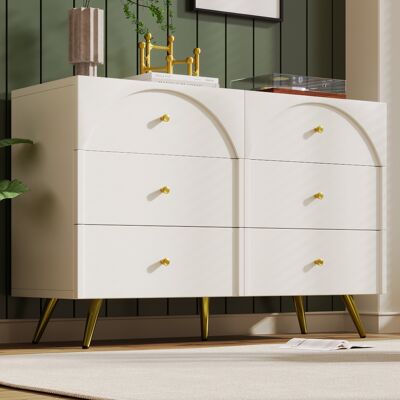 COVREO Kommode 120x40x85 Cm Cremeweiß Aus Holz Und Metall Mit 6 Schubladen COVREO Kommode 120x40x85 Cm Cremeweiß Aus Holz Und Metall Mit 6 Schubladen